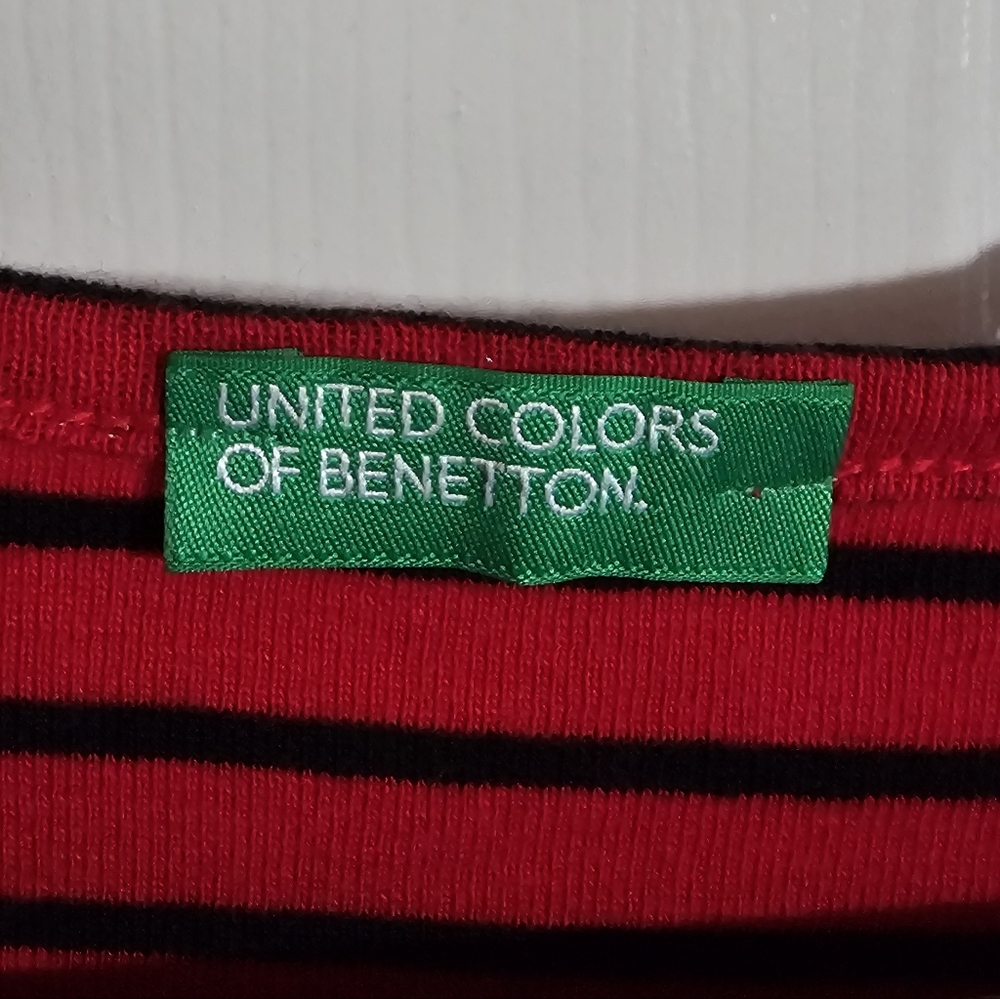 United Colors of Benetton Women S Red Black Striped Cotton Top Archival Rare - Picture 4 of 8